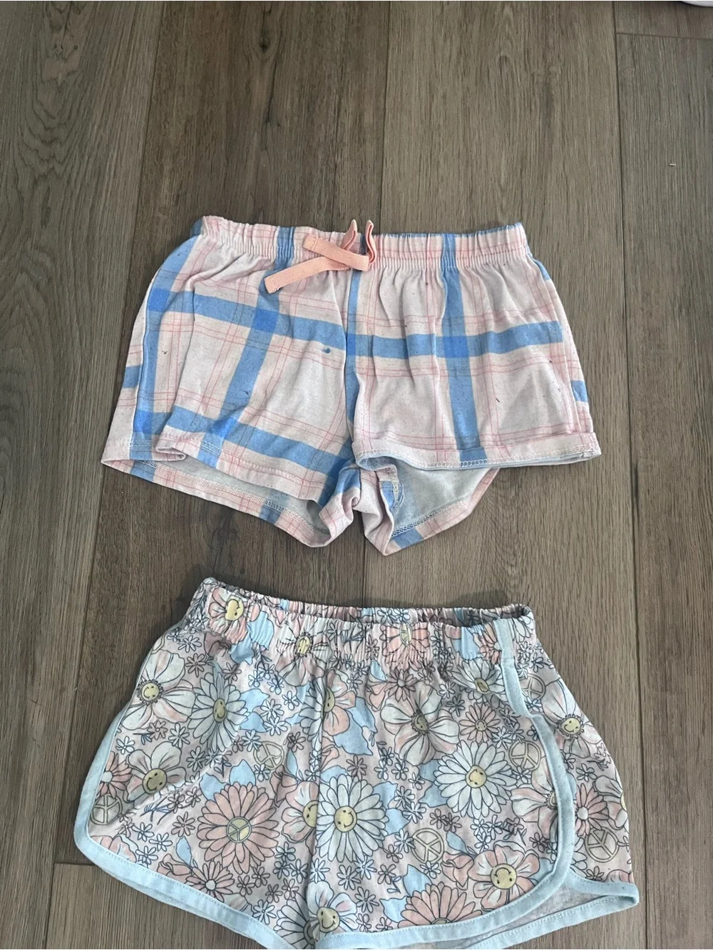 Pink & Blue Plaid and Floral Lounge Shorts Set